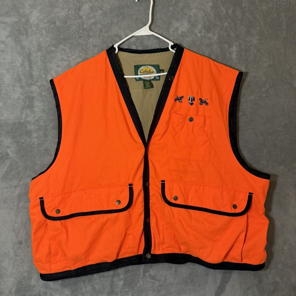 Cabela's Hunting Vest Mens 3XL Blaze Orange Black Game Bag Outdoor Embroidered
